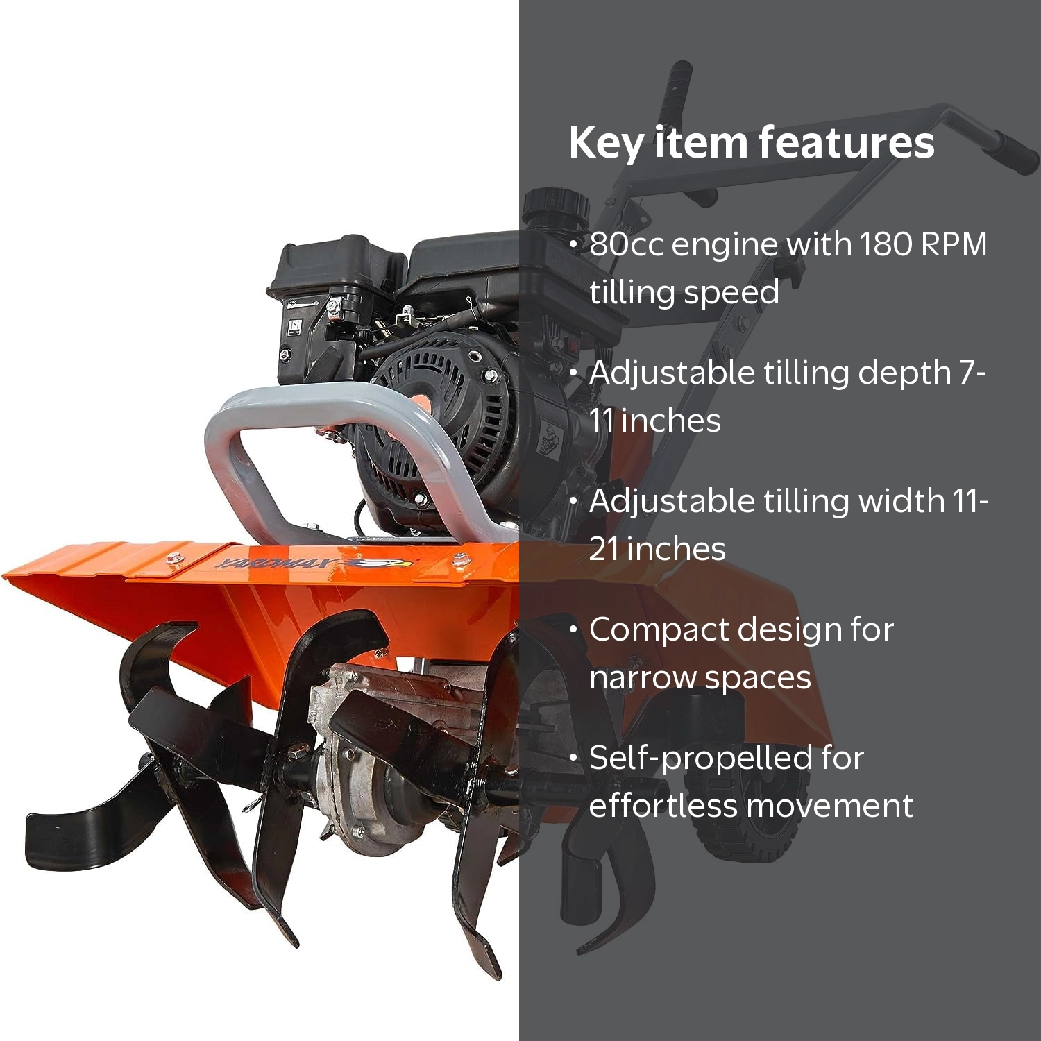 Yardmax Compact Front Tine Tiller 80cc - Walmart.com
