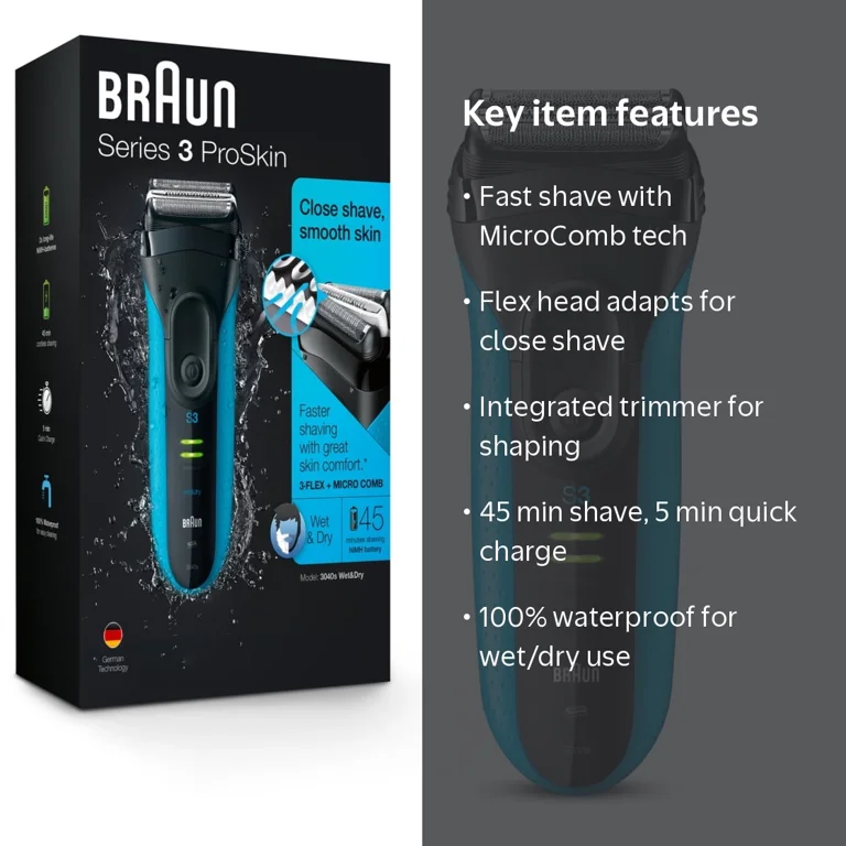 Braun Electric Shaver Series 3 3040s Wet & Dry with Trimmer