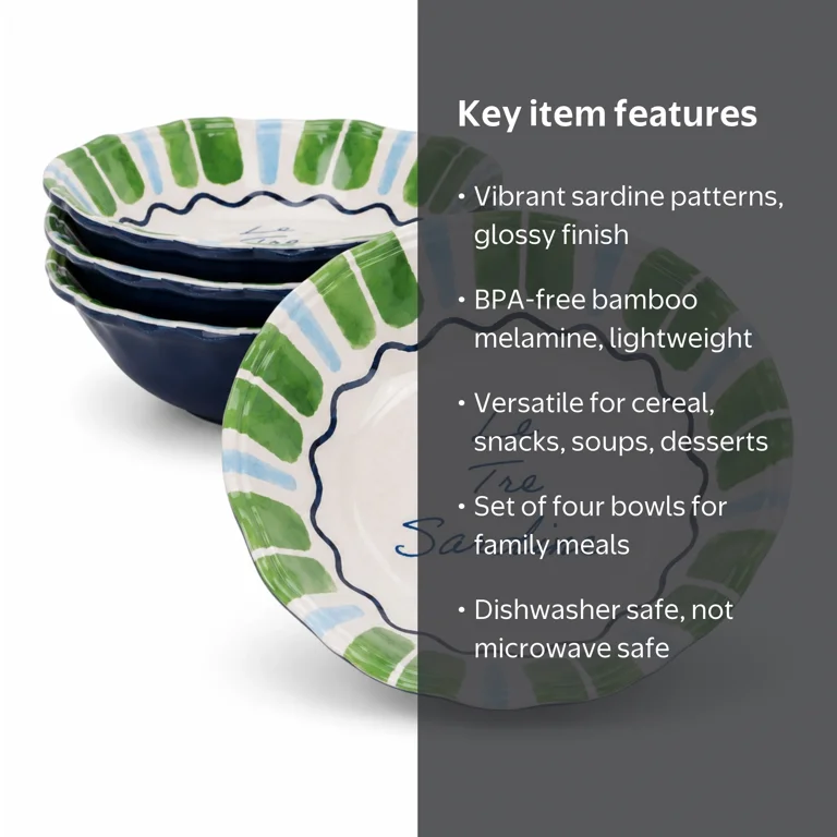 Beautiful 4-Piece Bamboo Melamine Sardine Cereal Bowl Set, Multi-Color by Drew Barrymore