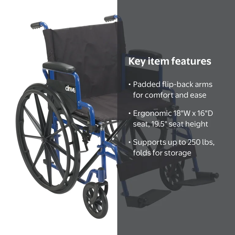 Drive Medical Blue Streak Wheelchair with Flip Back Desk Arms