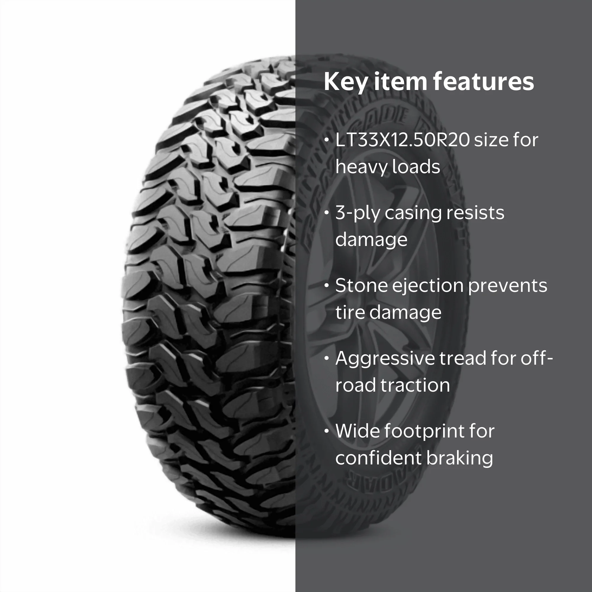 Radar, Light Truck Tire, LT33x12.50R20 114Q E, Mud Terrain Off