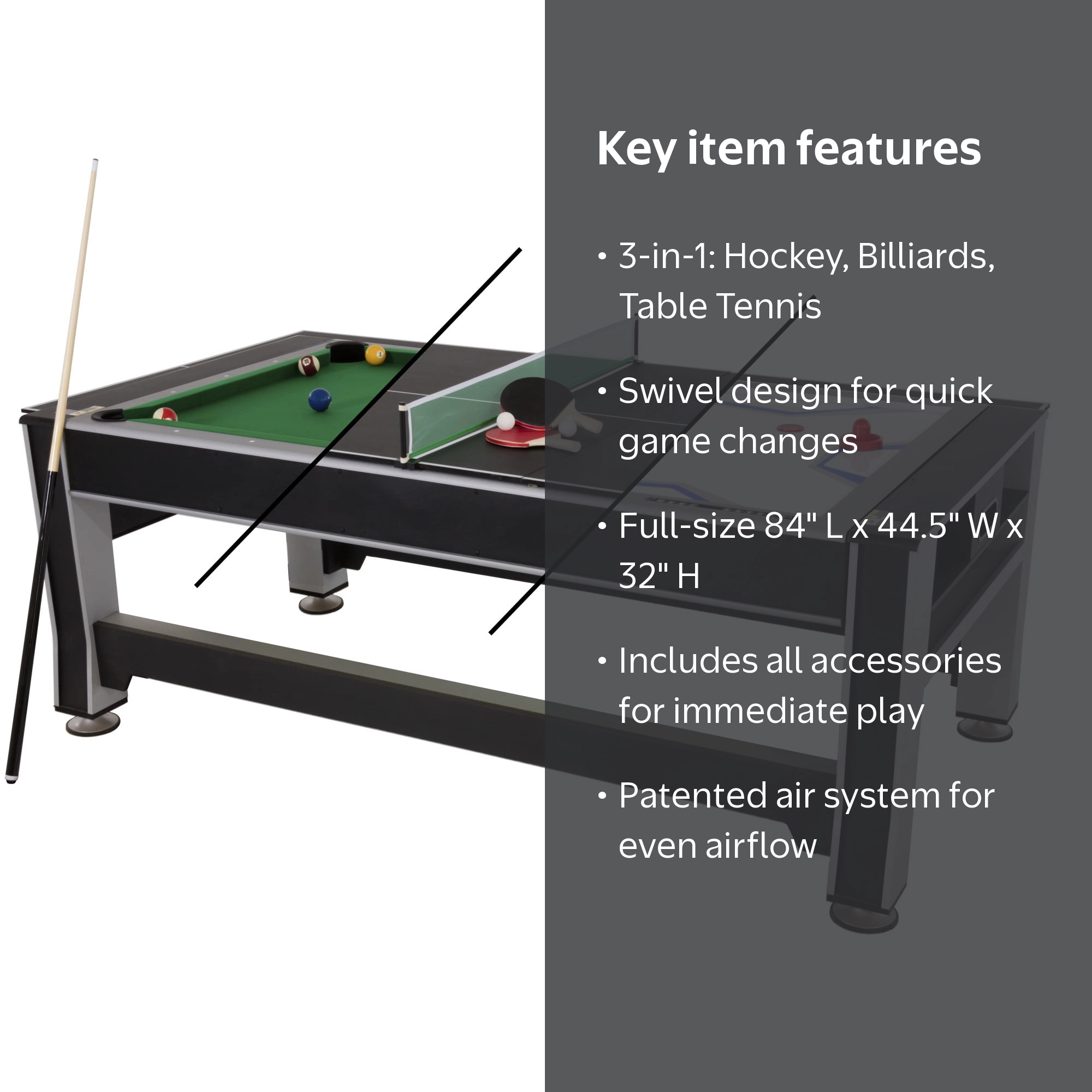 Triumph, 3-in-1 Multigame Table, Air Hockey, Billiards, Table