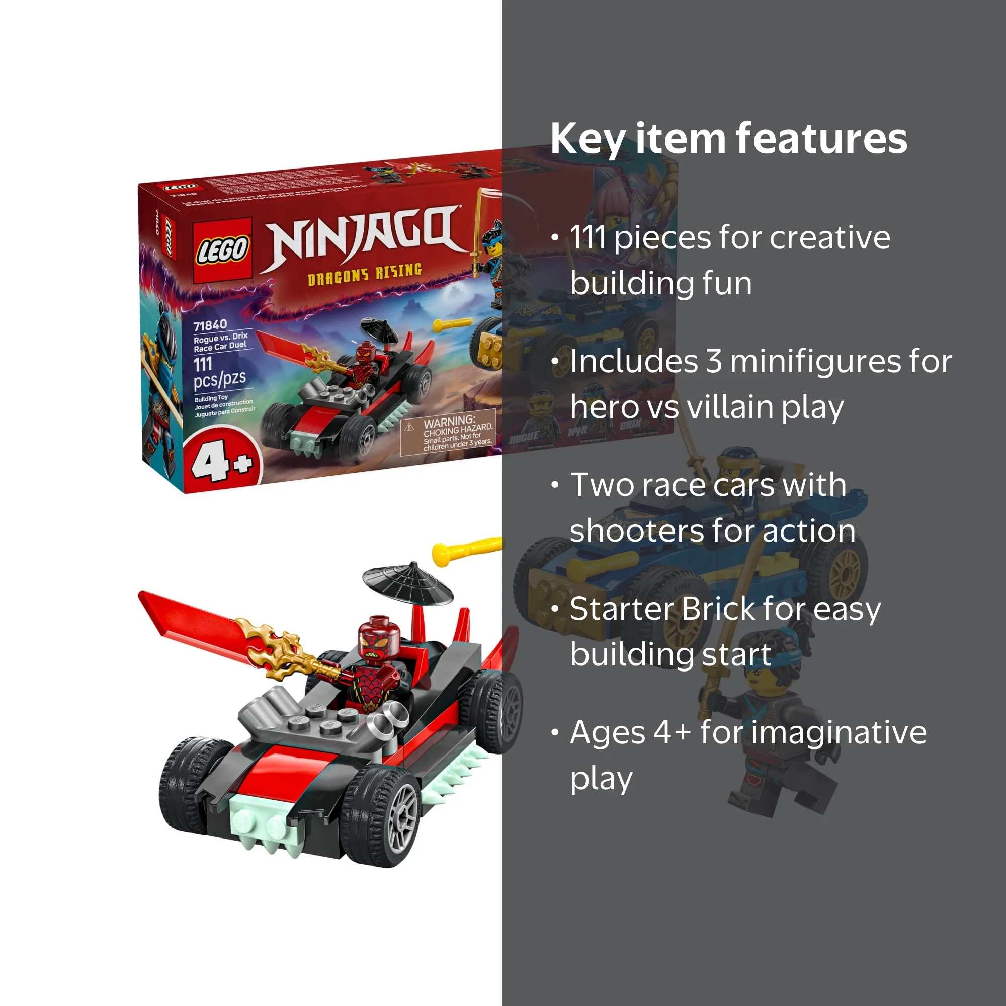 LEGO NINJAGO Vehicle, 71840, Race Car Duel for Preschool Kids