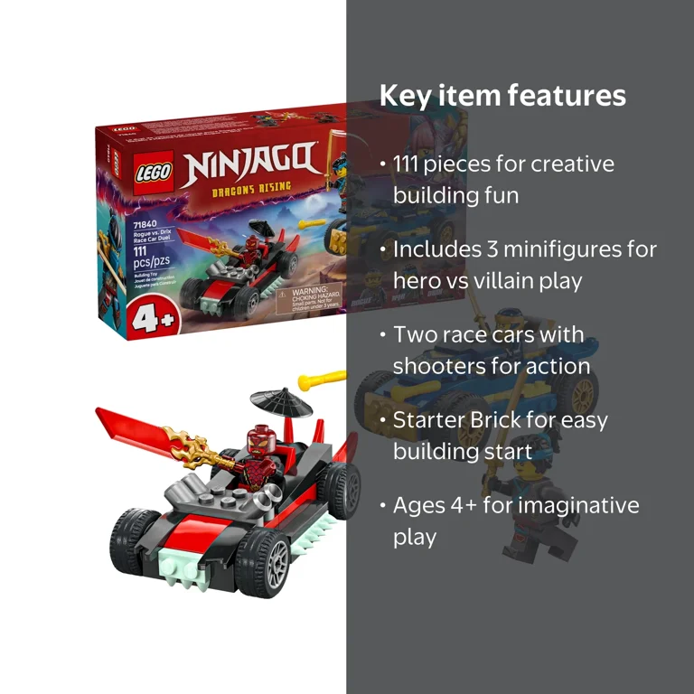 LEGO NINJAGO Vehicle, 71840, Race Car Duel for Preschool Kids