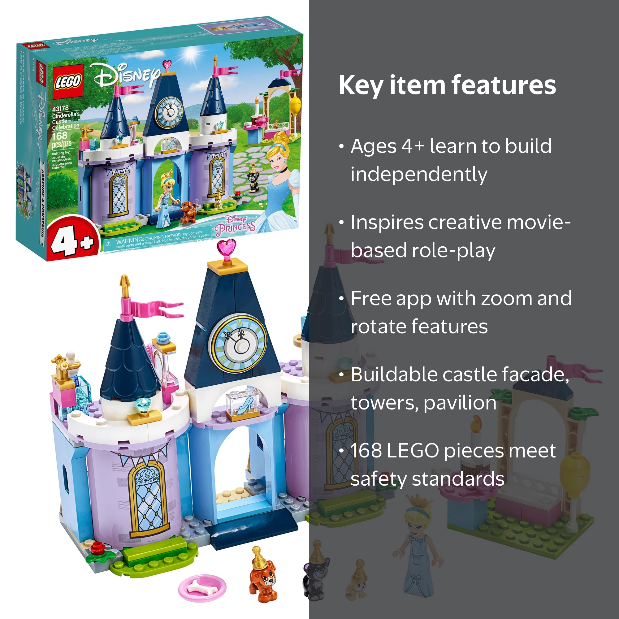LEGO, Disney Cinderella‚Äôs Castle Celebration, 43178, Multicolor