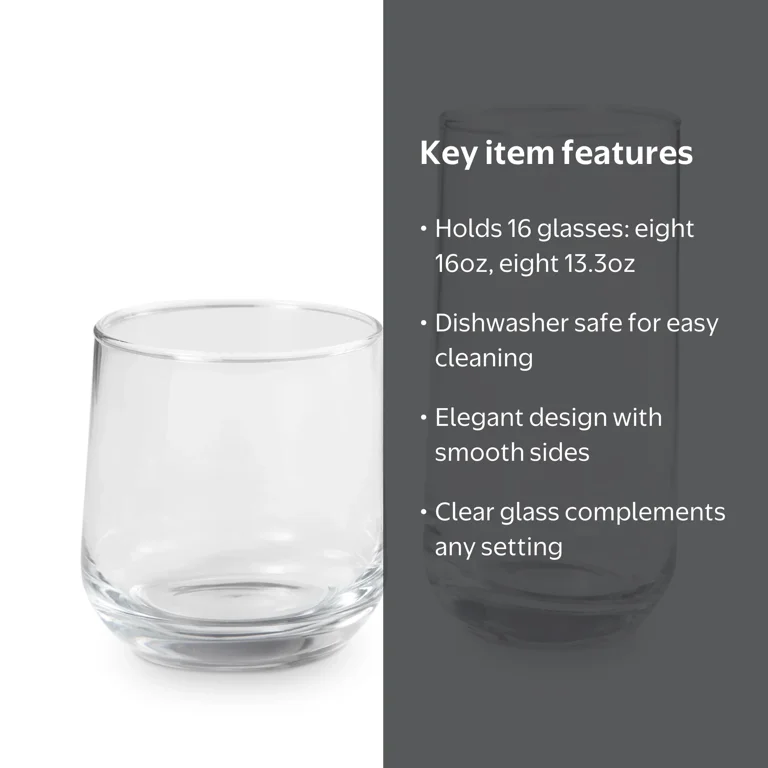 Better Homes & Gardens Josie Glass Drinkware Set, 16pc, Clear