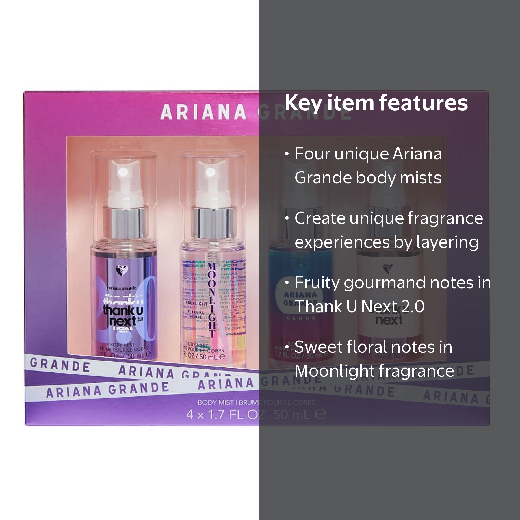 Ariana Grande Body Spray Coffret 4PC Set 1.7 OZ Thank U Next 2.0