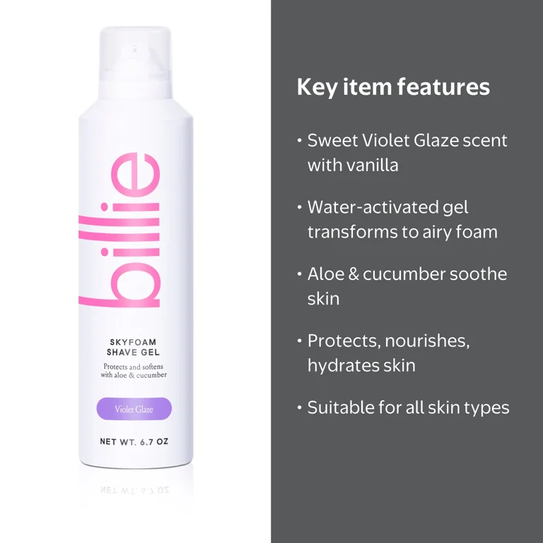 Billie SkyFoam Womens Shave Gel, Violet Glaze Scent, 6.7 fl oz