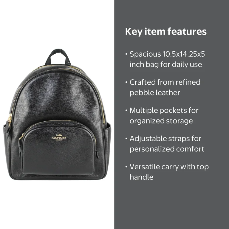 Coach Court Medium Backpack in Black Pebbled Leather with