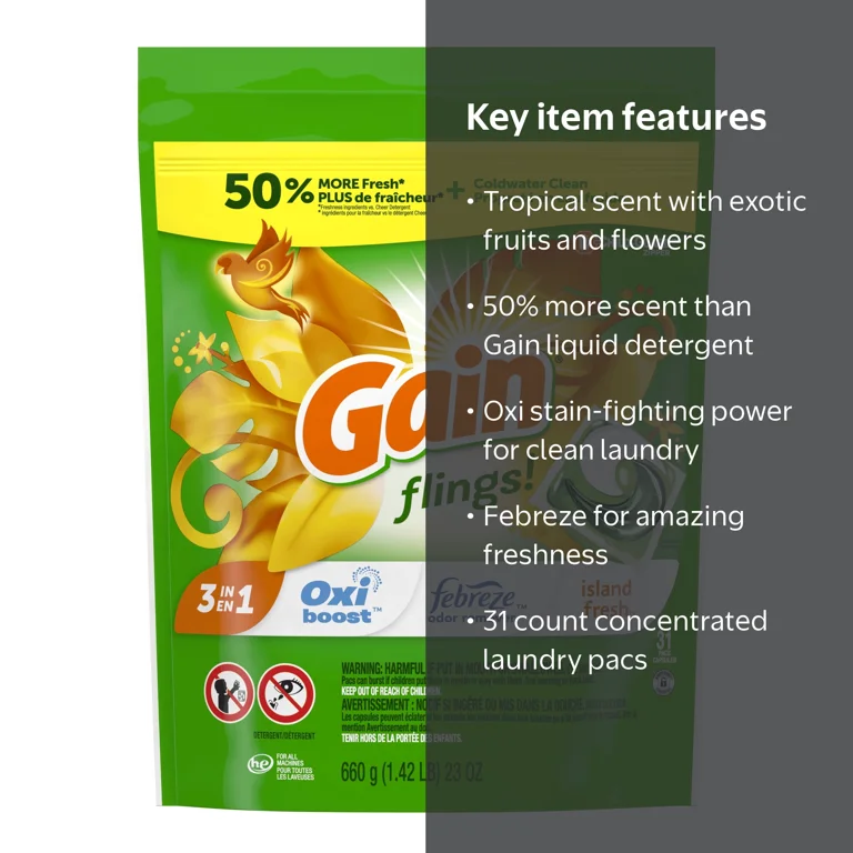Gain, Laundry Pods, 31 Ct, Island Fresh Scent, Tropical Fragrance