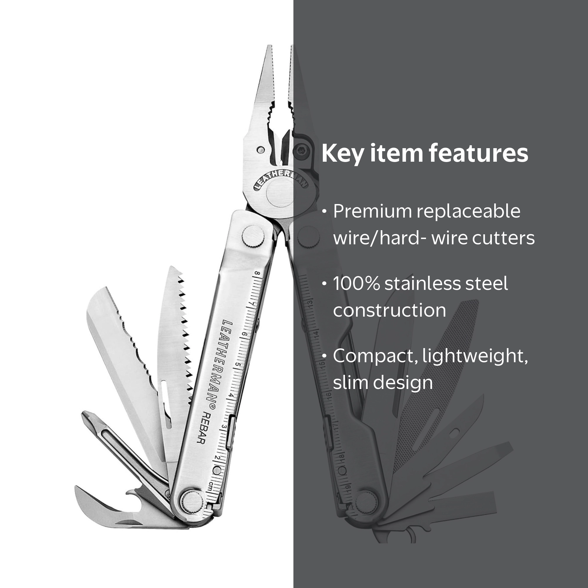Leatherman, Rebar Multi-Tool, 17 Tools, Stainless Steel - Walmart.com