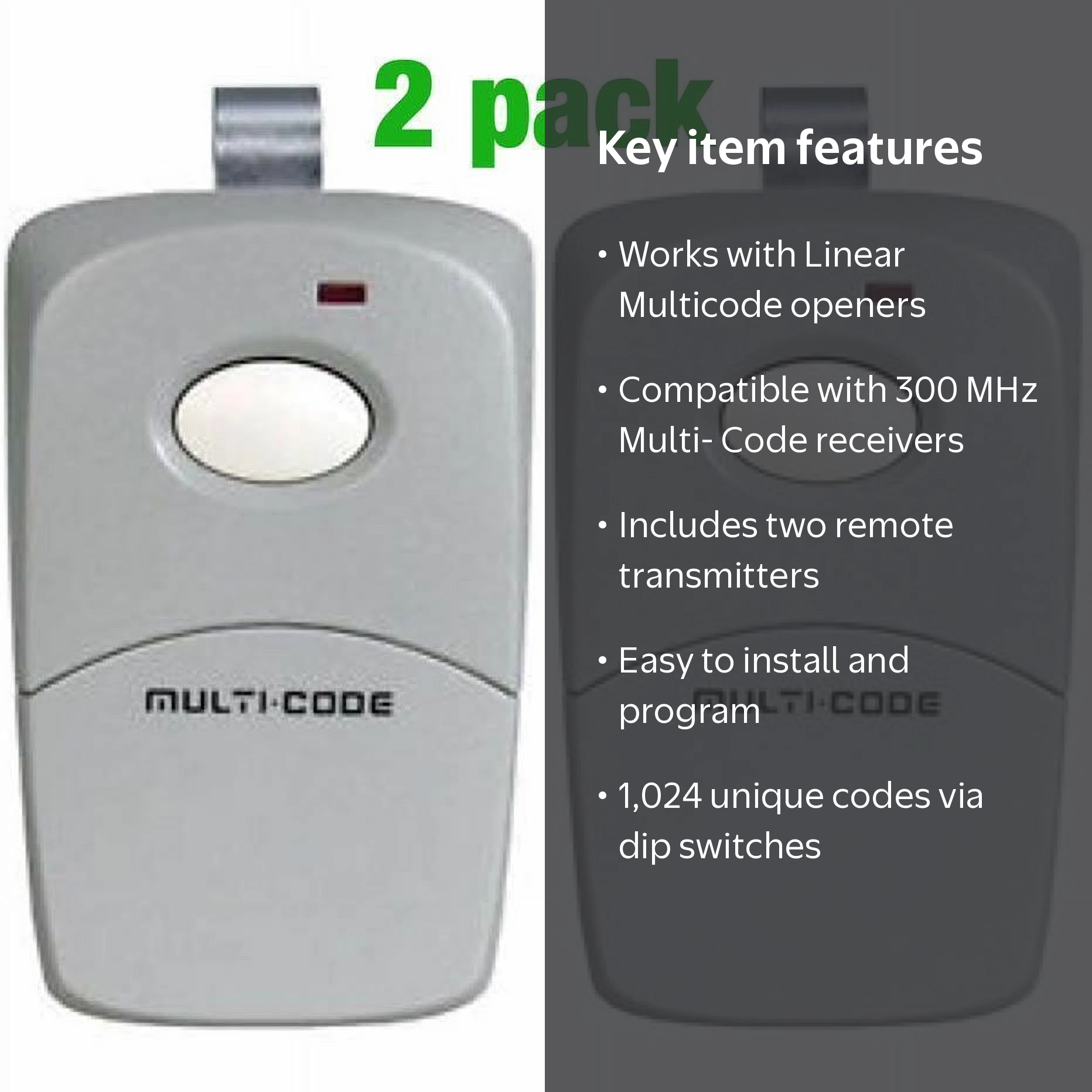 Linear 3089 Multicode Remote Transmitter 2 Pack for Gate & Garage