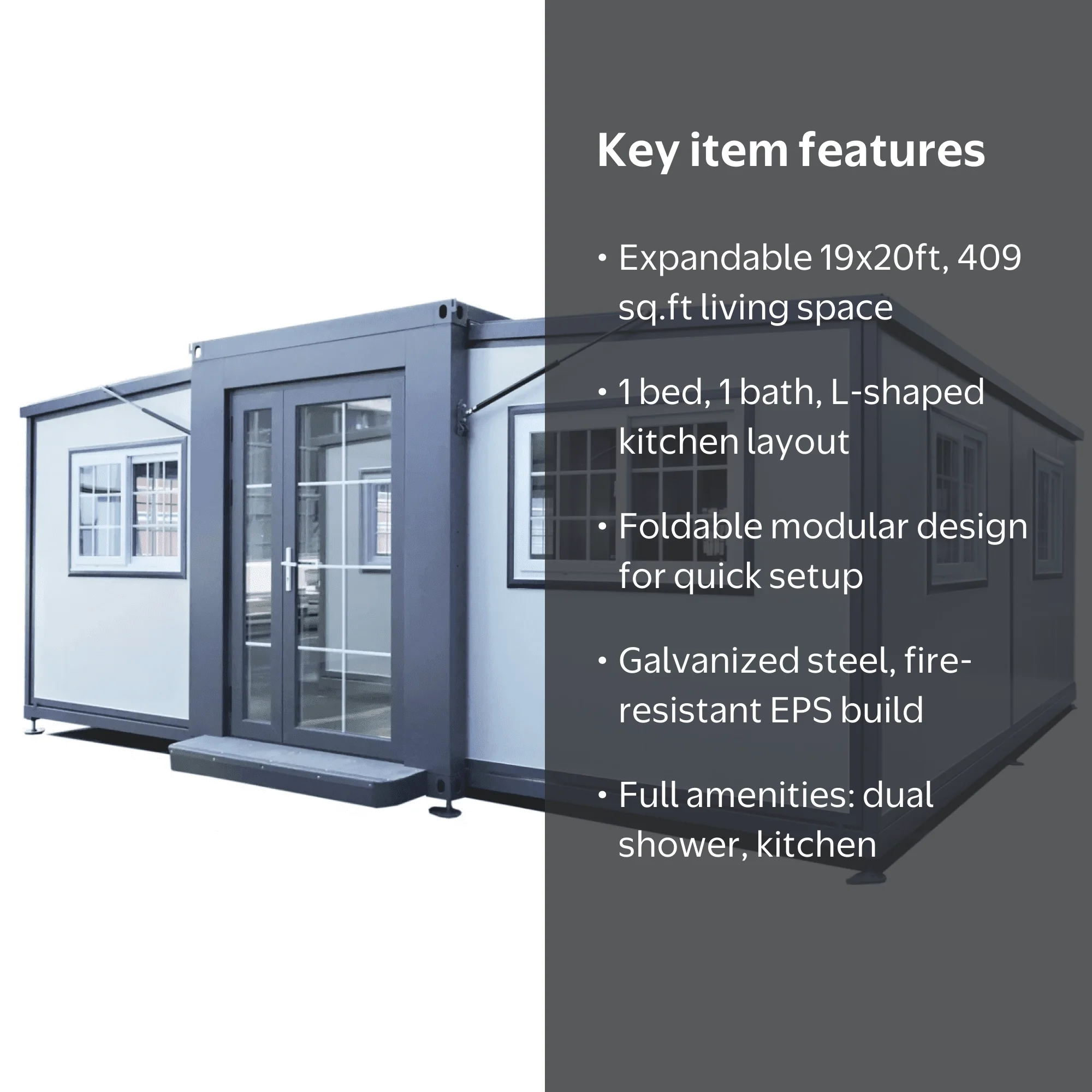tinyʕ•̫͡•ʕ•̫͡•ʔ様 DuraYu 19x20ft Expandable Prefab Tiny Home, Steel Frame Foldable