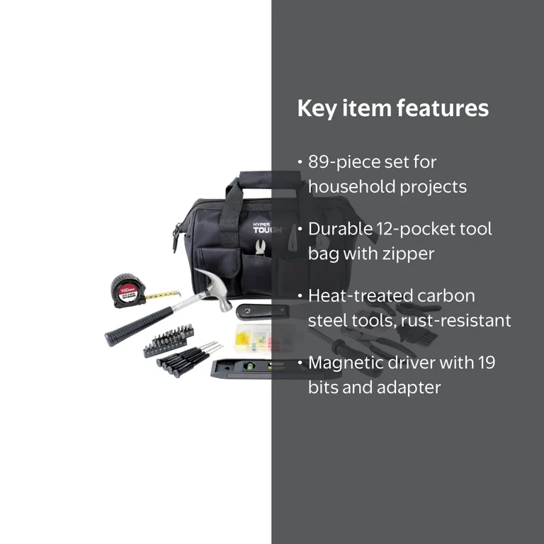 Hyper Tough 89-Piece Household Tool Set with 12-Pocket Tool Bag