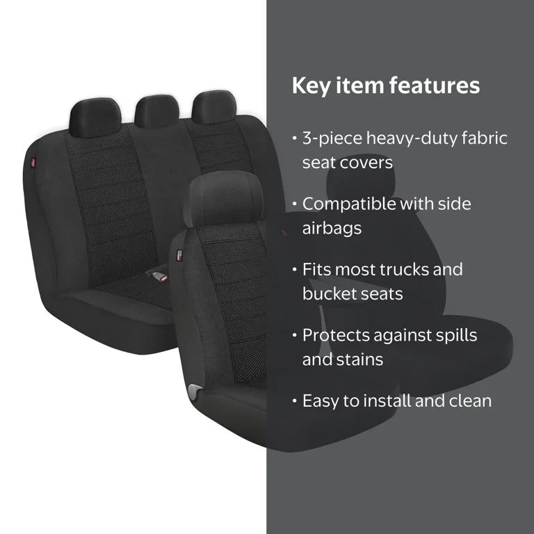 Genuine Dickies 3 Piece Arlington Cloth Truck Seat Covers Black