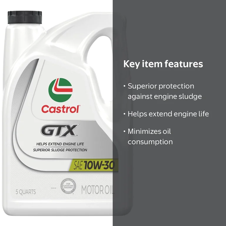Castrol, Conventional Motor Oil, 10W-30, 5 Quarts, Meets API SN