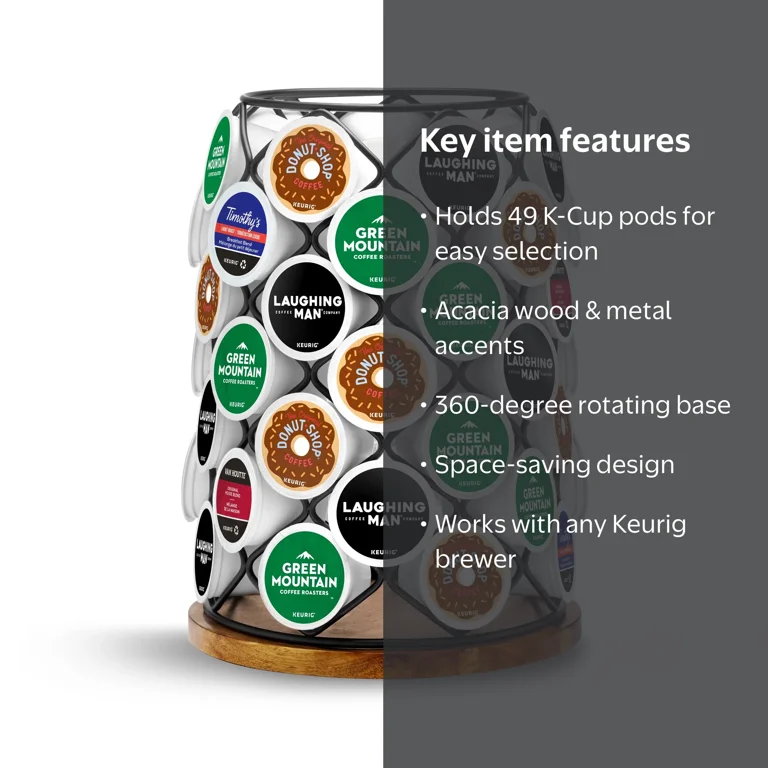 Keurig Storage Carousel, Holds up to 49 K-Cup Pods, Wood and Wire