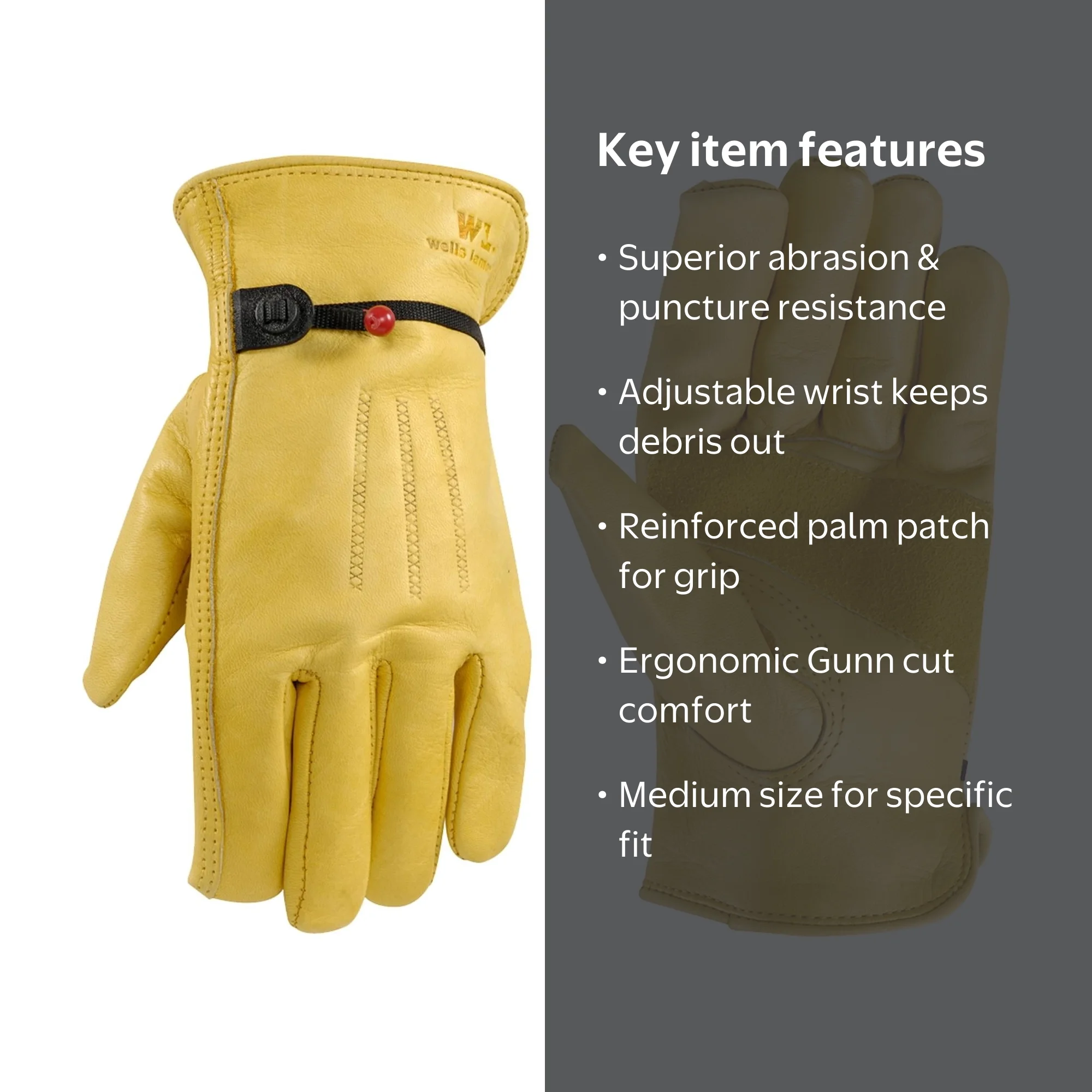 Wells Lamont Men's Cowhide Leather Work Gloves, Adjustable Wrist