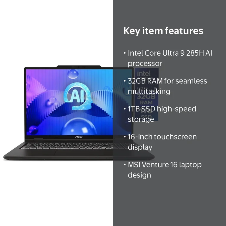 MSI Venture 16 AI Touchscreen Laptop Intel Core Ultra 9 285H 32GB