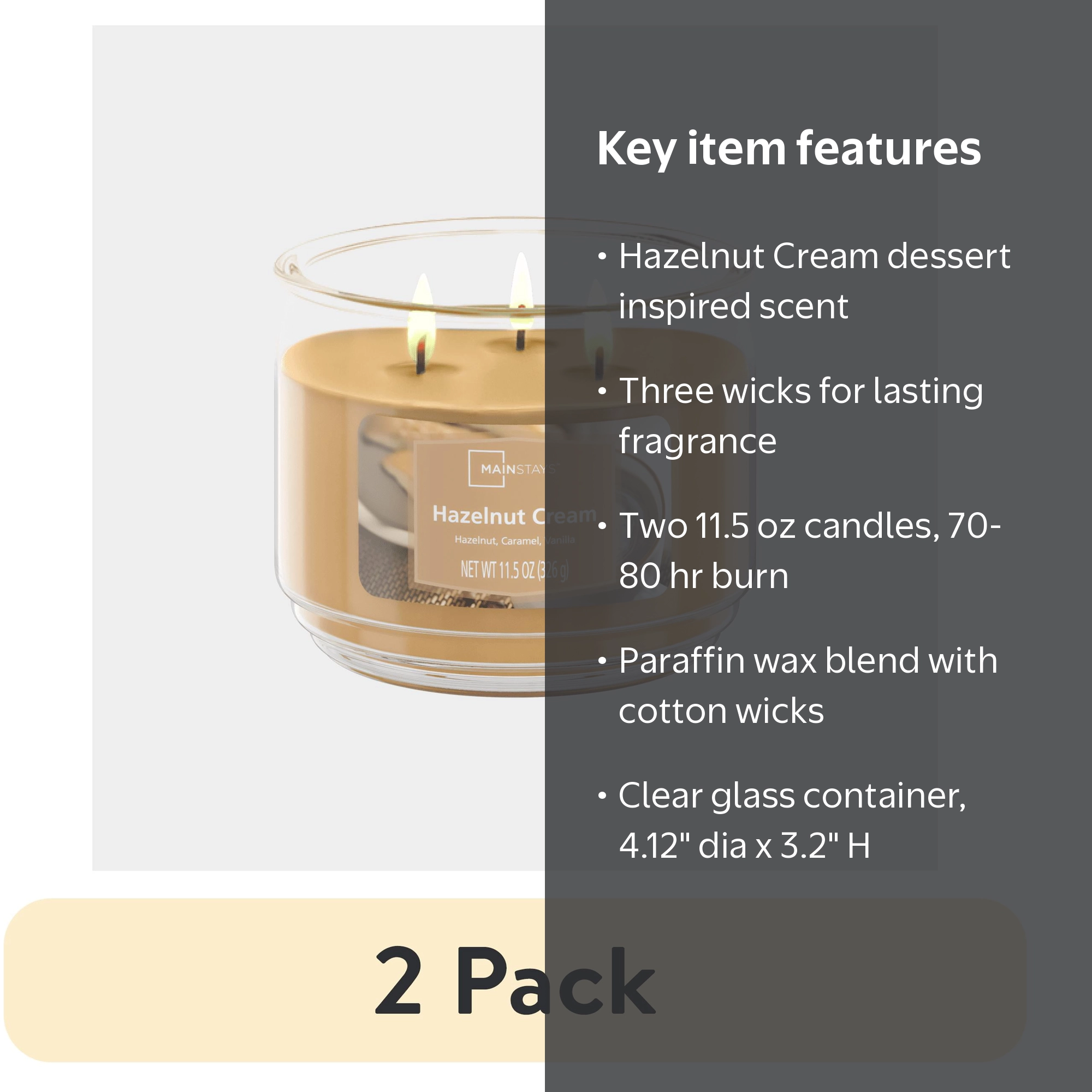 Mainstays Hazelnut Cream 3-Wick Candle - 11.5 oz - Walmart.com
