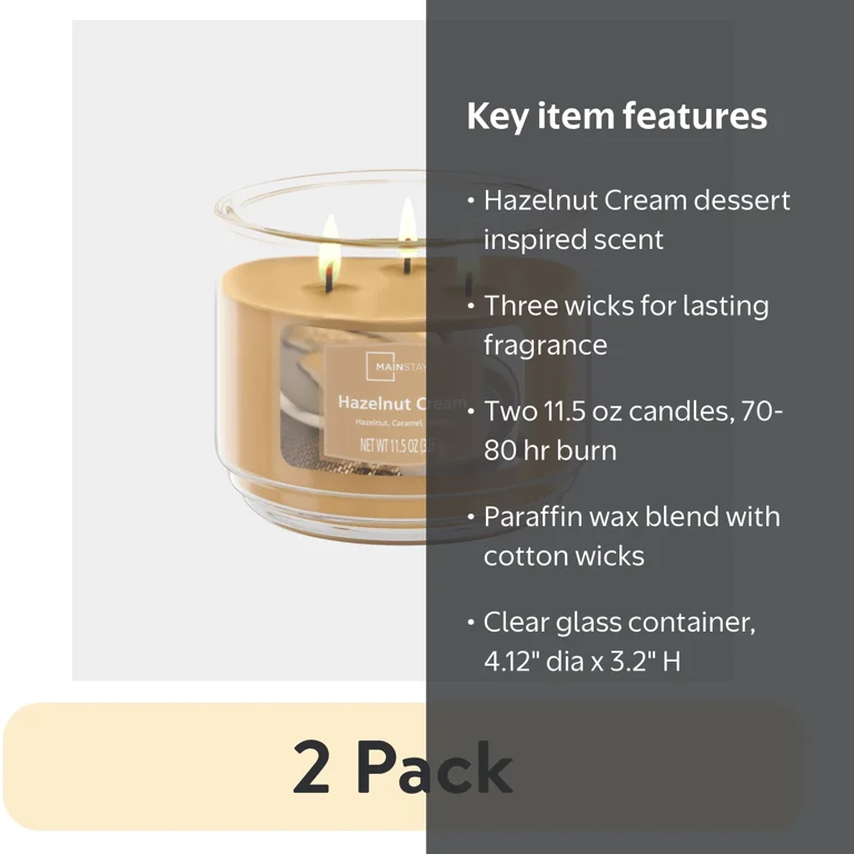 Mainstays Hazelnut Cream 3-Wick Candle - 11.5 oz - Walmart.com