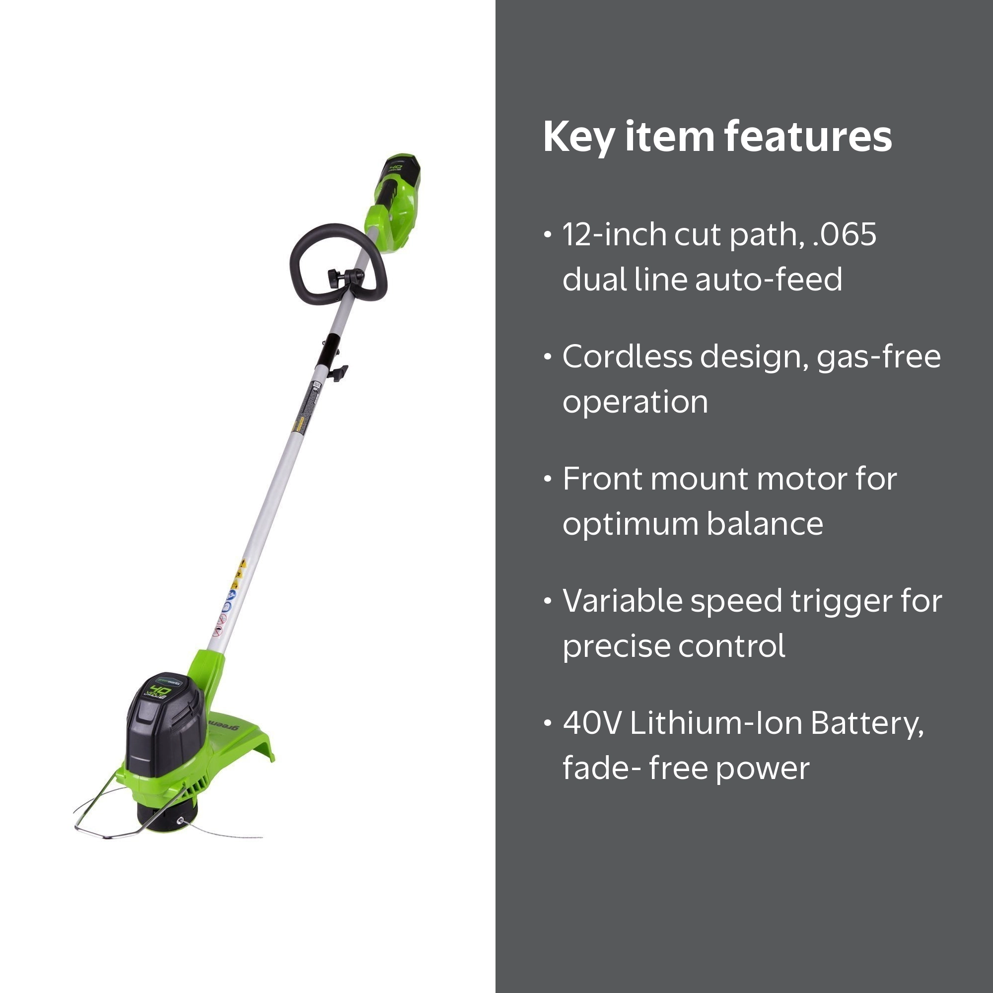 Greenworks, Cordless String Trimmer, 2101602A, 40V 12