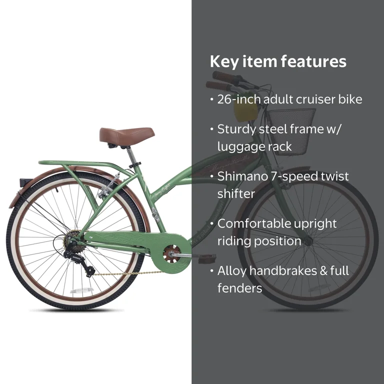 26 Inch Margaritaville Green 7 Speed Adult Cruiser Bicycle
