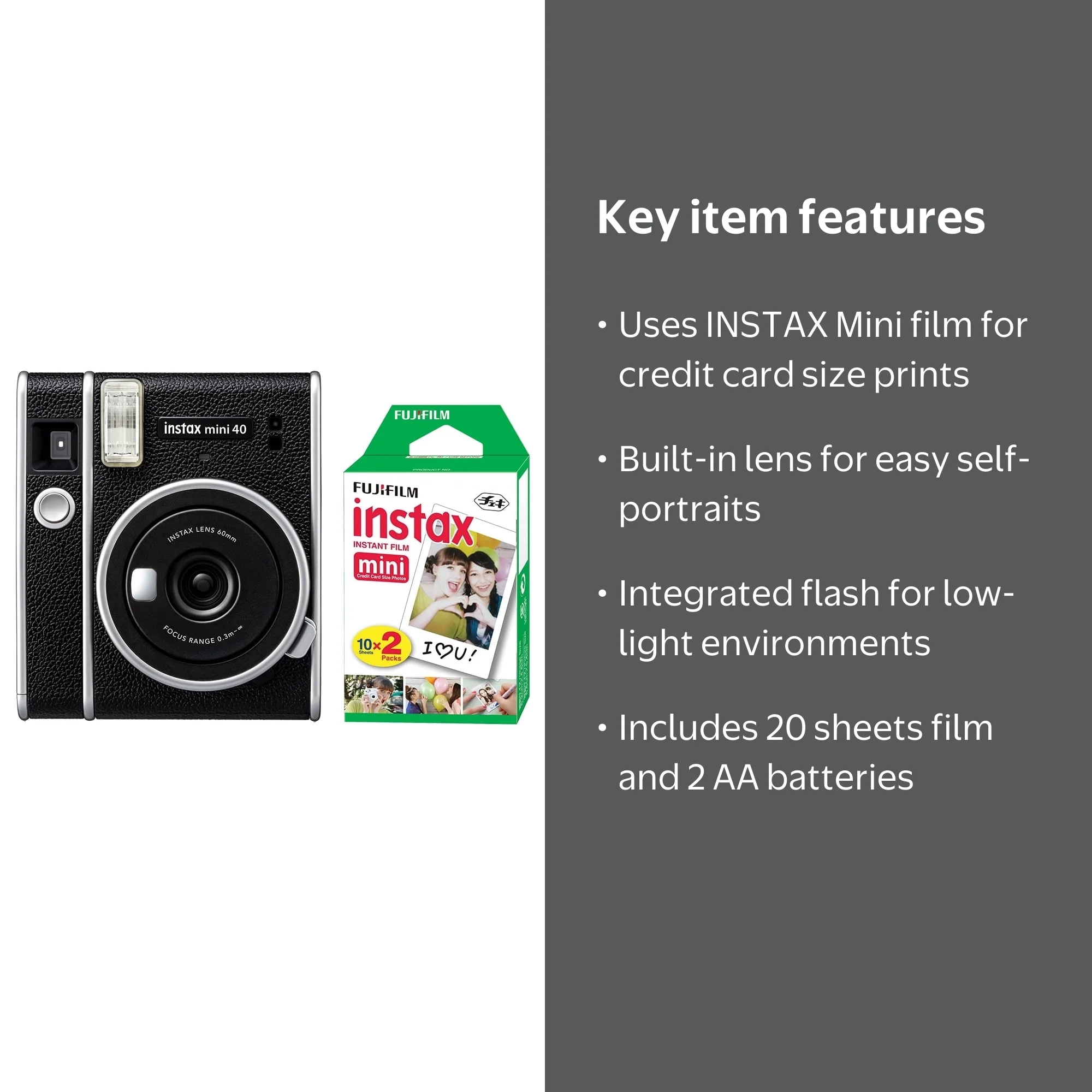 Value Pack: Fujifilm Instax Mini 40 Instant Film Camera with 20