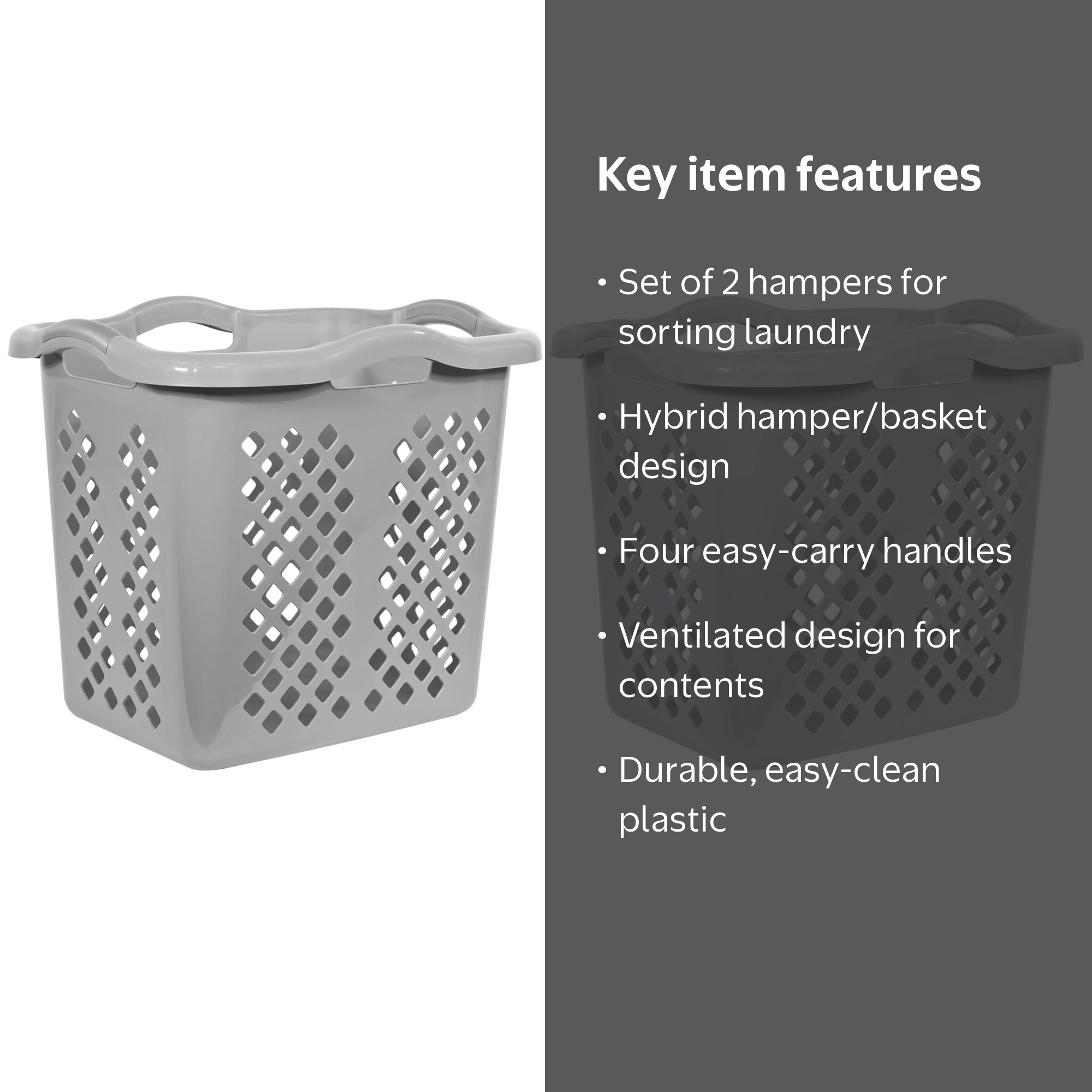 Home Logic 2 Bushel Lamper Plastic Laundry Basket with Silver