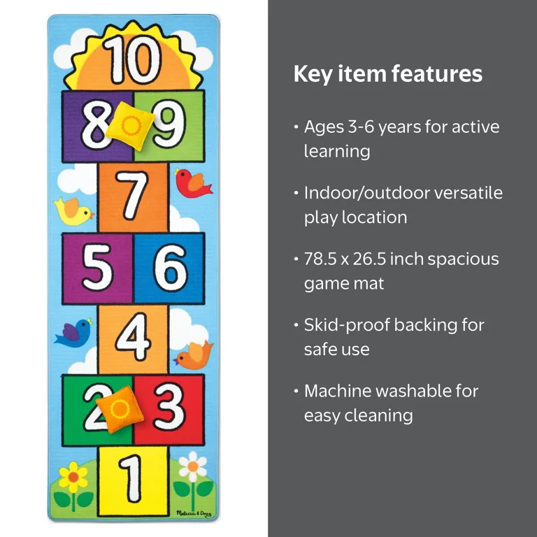 Melissa & Doug, Hopscotch Game Rug, 78.5x26.5 inches, 3-piece set