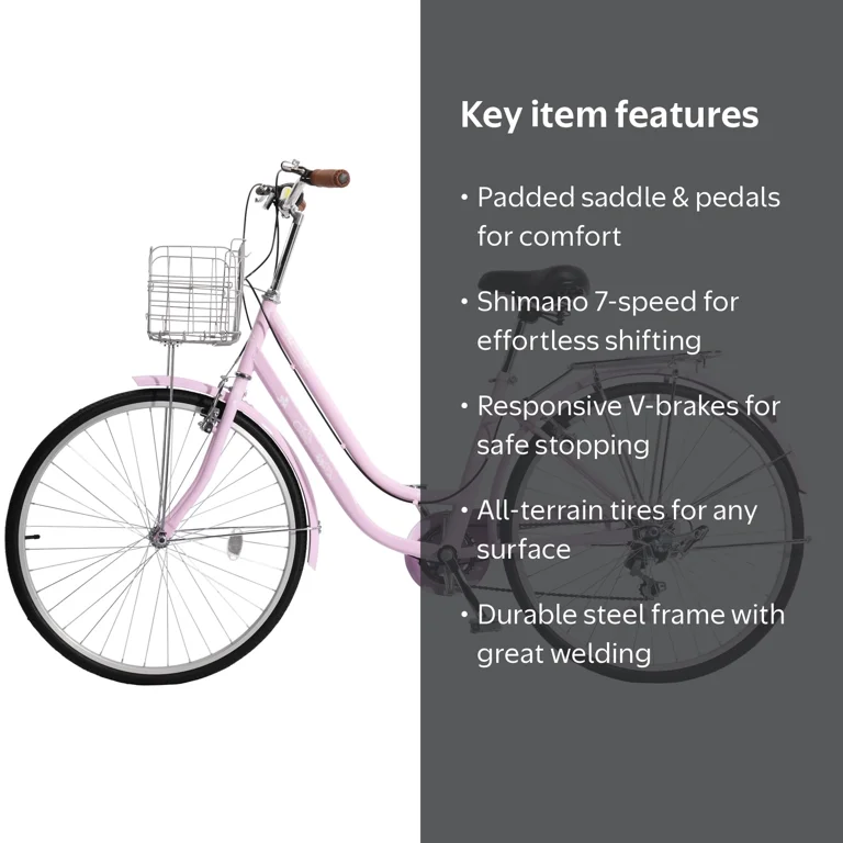 Ktaxon, City Bike, 26in Pink, Shimano 7-Speed, Urban Commuter