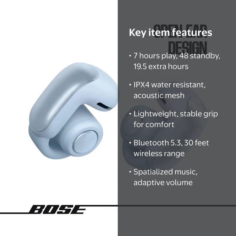 Bose Ultra Open Earbuds, Open Ear Wireless Earbuds, Moonstone Blue