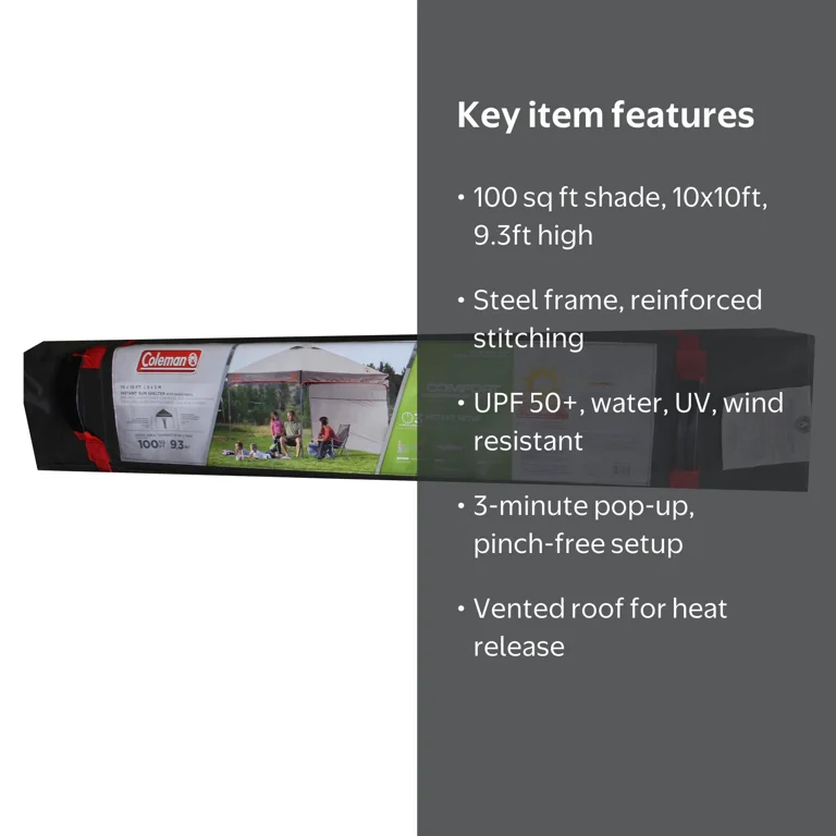 Coleman Sun Shelter 10x10 Canopy with Sunwall UV Protection Gray