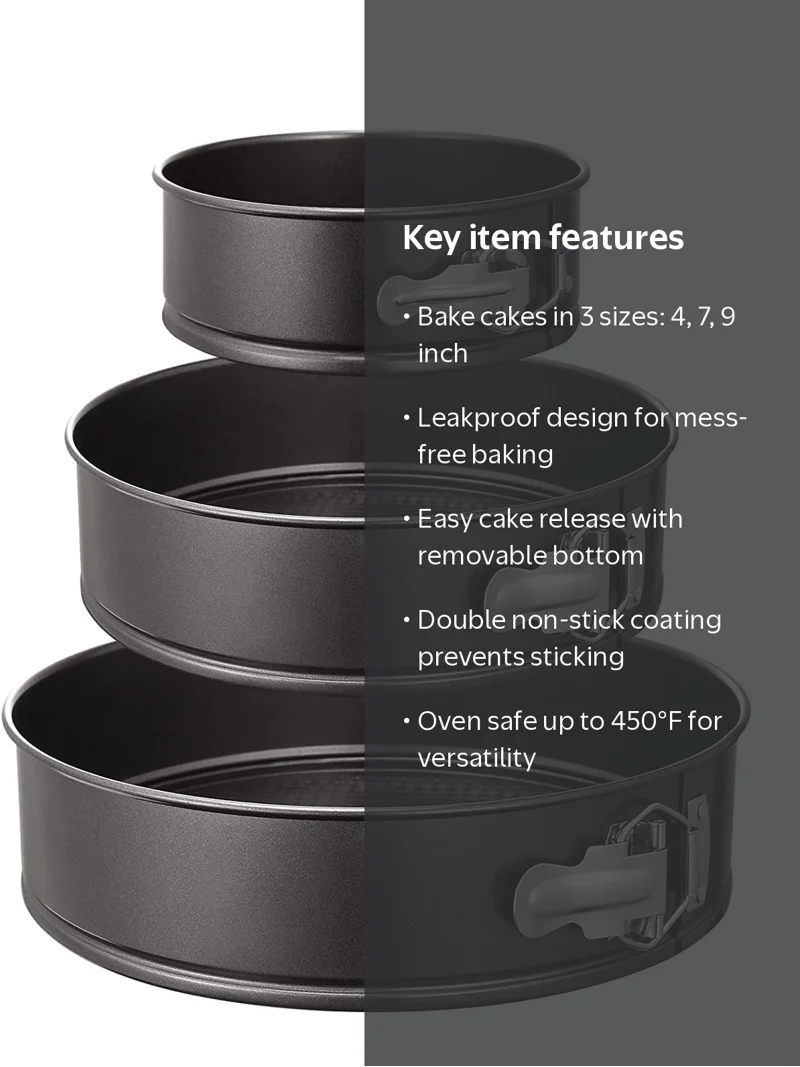 Bexikou 3-Pack Springform Pan Set of 4, 7, 9 inches, Leakproof, Non-Stick Cheesecake Pans