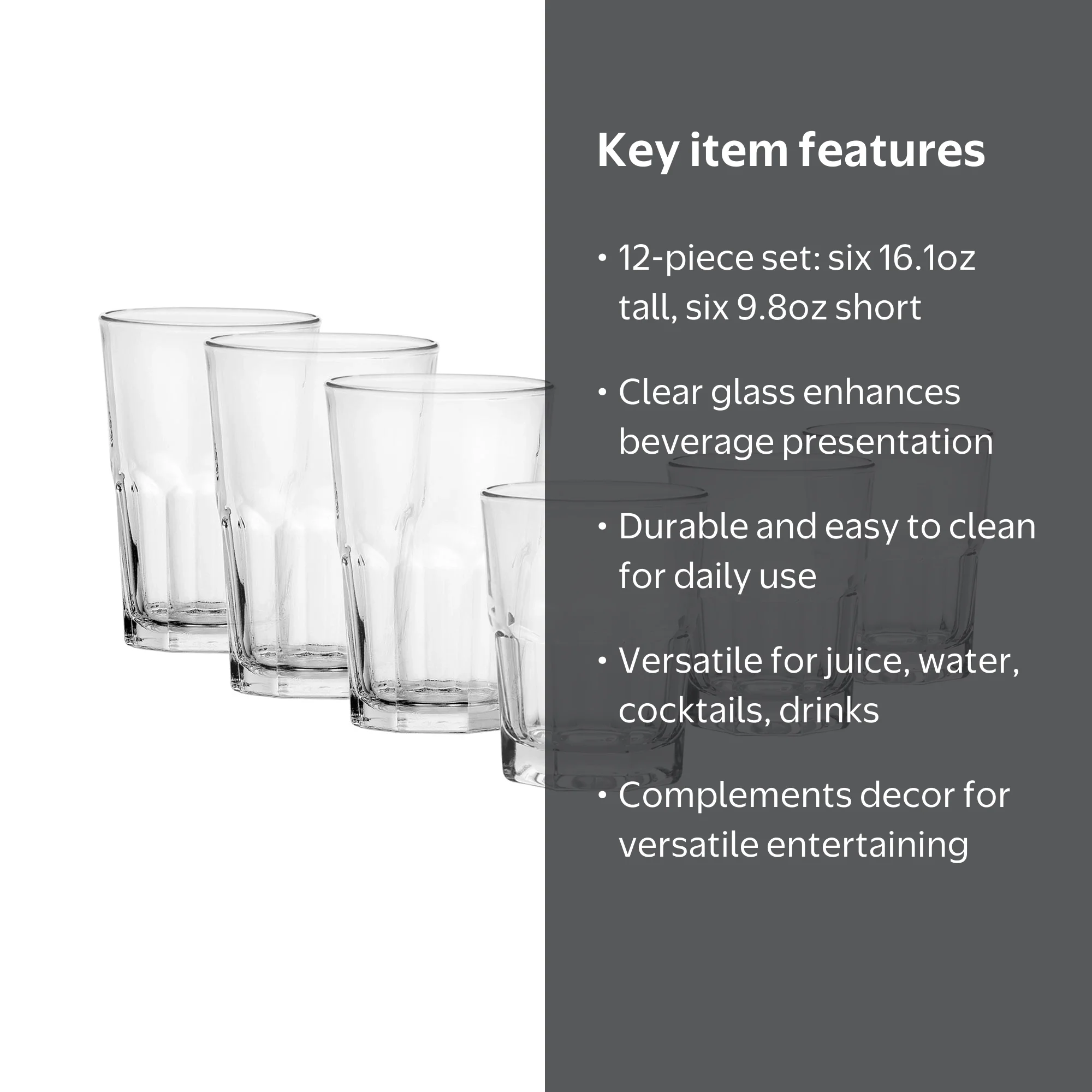 Mainstays 12-Piece Clear Crossplains Drinkware Set with Six 161 oz