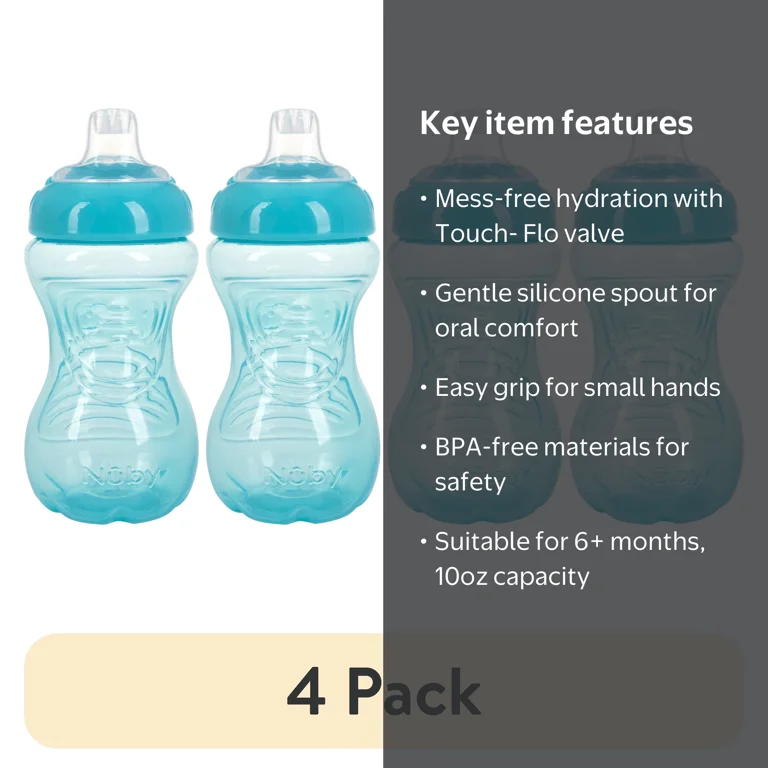 4 pack) Nuby No-Spill Easy Grip Soft Spout Sippy Cup for Babies