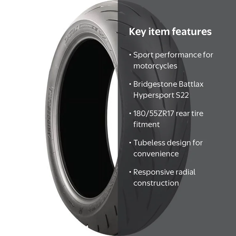Bridgestone Battlax Hypersport S22 Radial Rear Tire, 180/55ZR-17