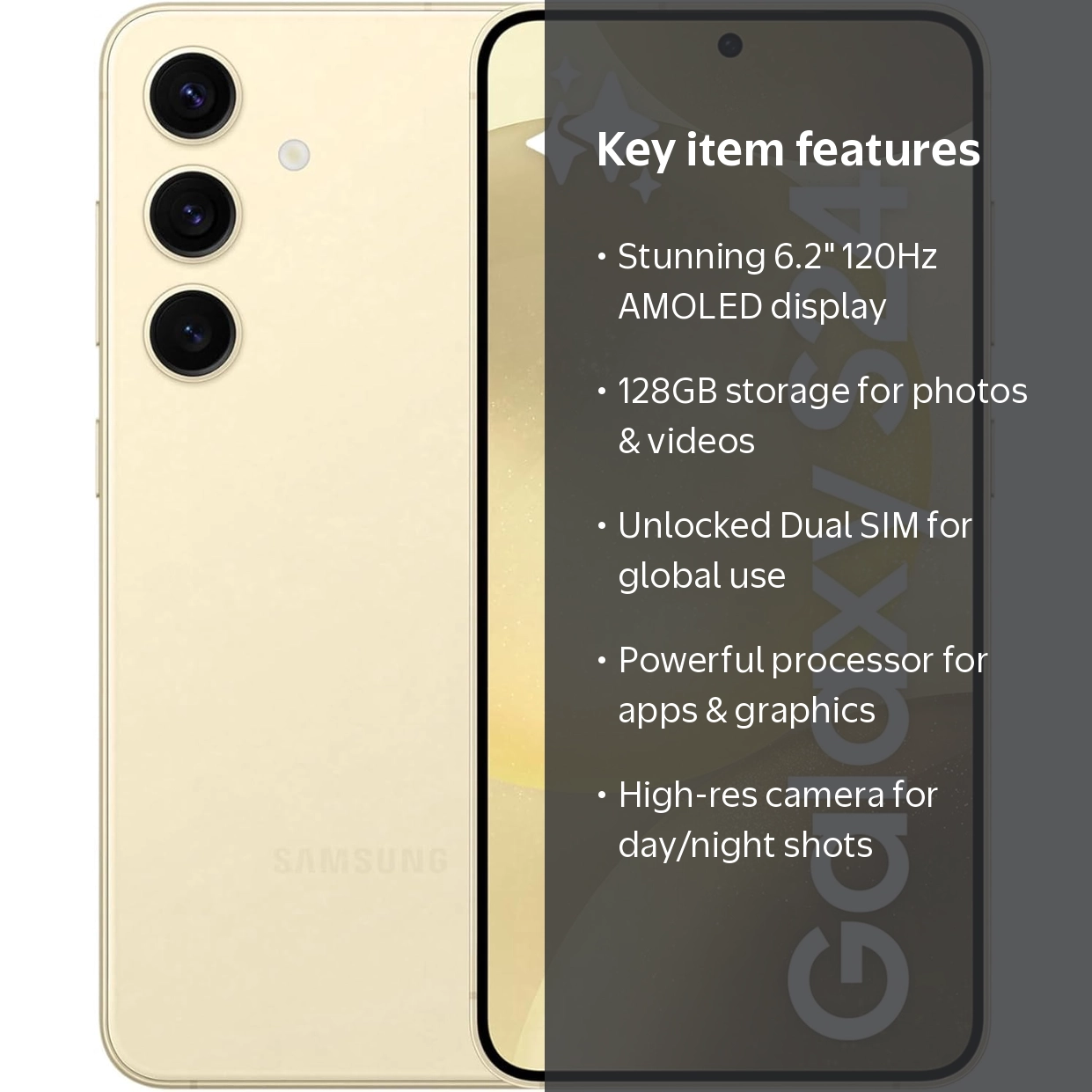 Samsung Galaxy S24 5G 128GB, Yellow, 6.2in, GSM Unlocked Dual SIM