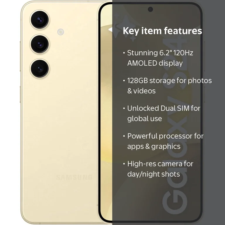 Samsung Galaxy S24 5G 128GB, Yellow, 6.2in, GSM Unlocked Dual SIM