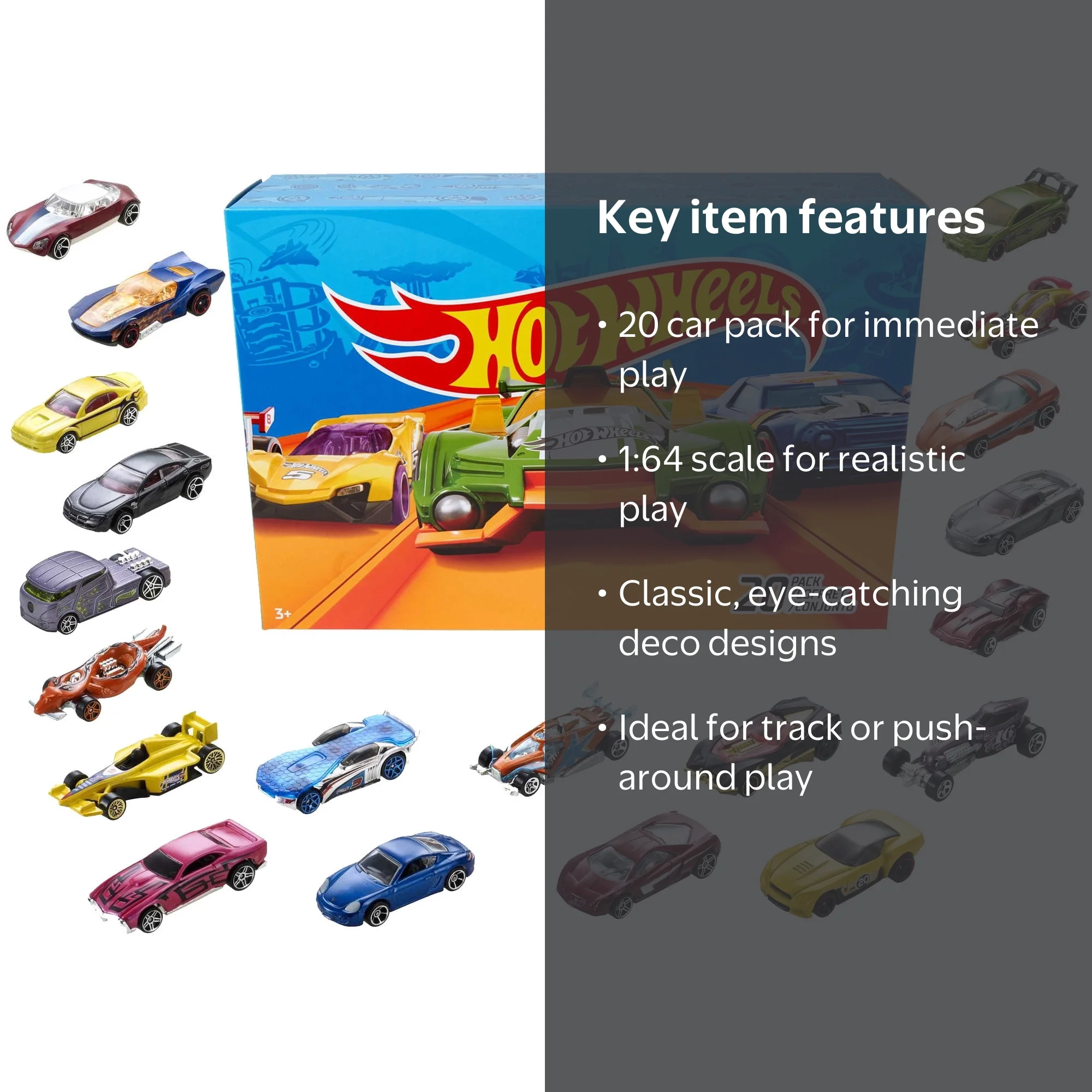 Hot Wheels 20-Car Pack, 1:64 Scale Collectible Vehicles, Classic