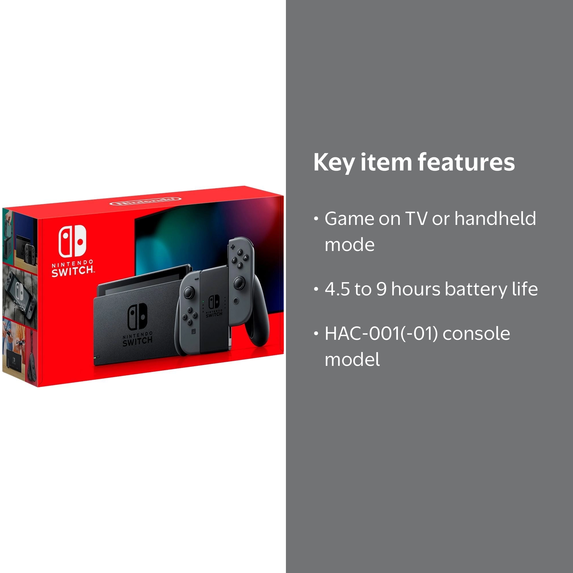 Nintendo Console with Gray Joy-Con, HD Gaming, 4.5-9 Hour Battery