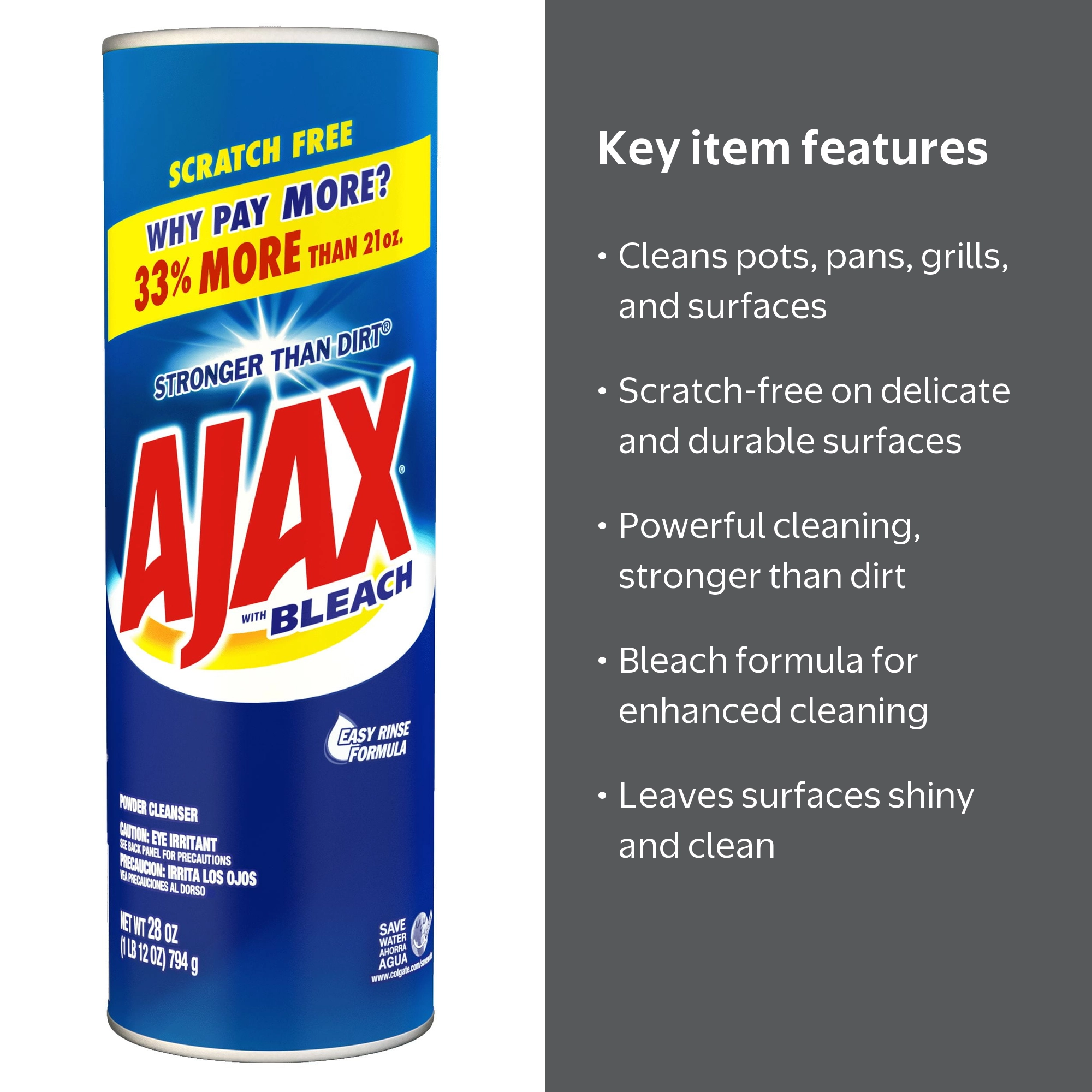Ajax, Multi-Purpose Cleaner, 28 oz Powder Cleanser with Bleach