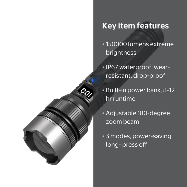 Juyafio Powerful Flashlight 150000 Lumens USB Rechargeable