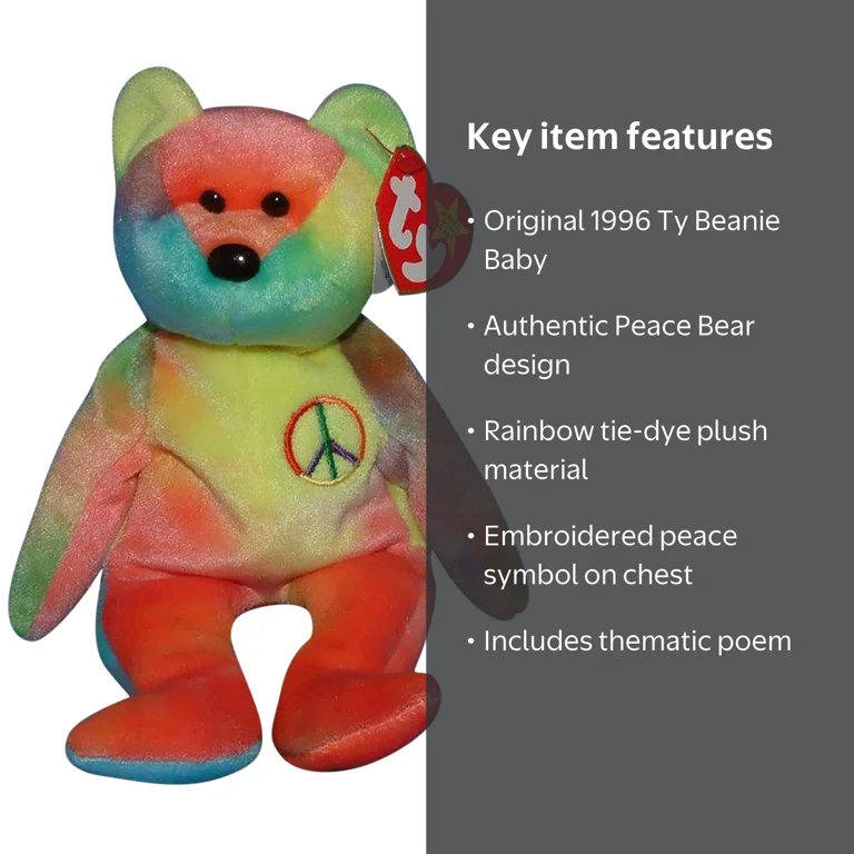 Ty Peace Bear Beanie Baby, Vintage Collectible Mint with Tags