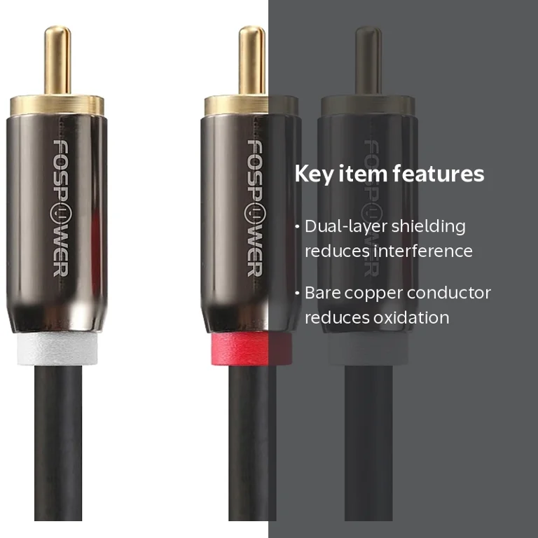 FosPower, RCA Y-Adapter, 3ft, Male to Male Audio Splitter