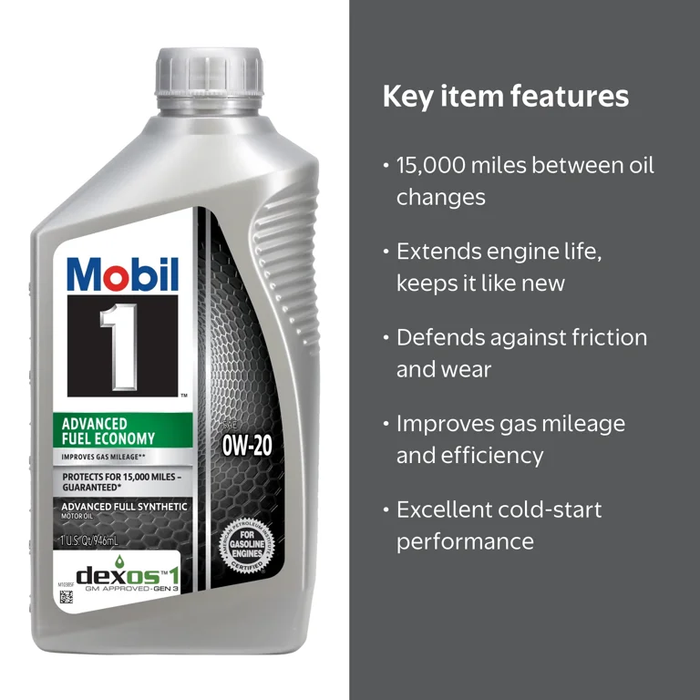 Mobil 1 Advanced Fuel Economy Synthetic Motor Oil, 0W-20, 1 Quart