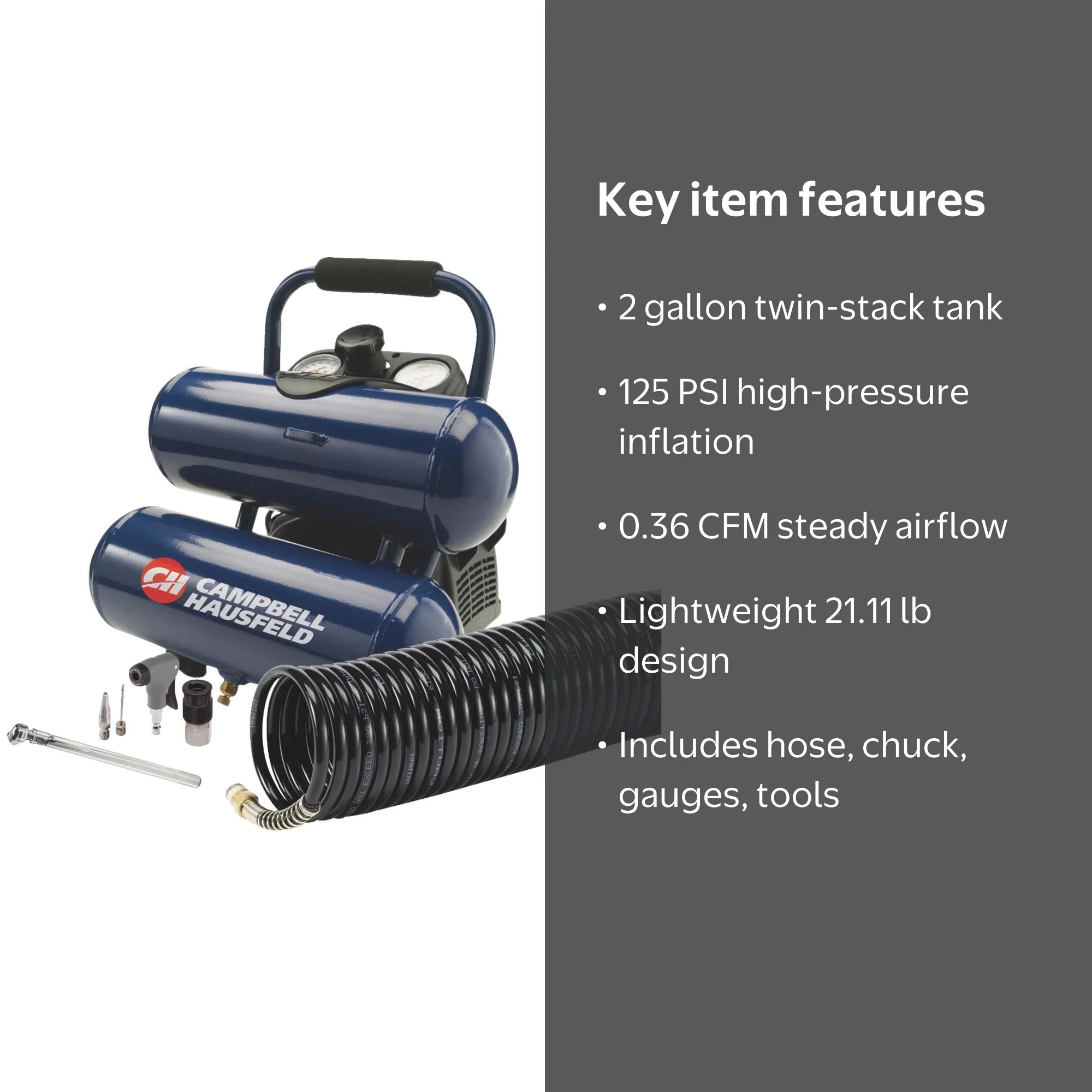 Campbell Hausfeld 2 Gal. Twin-Stack Air Compressor Kit with