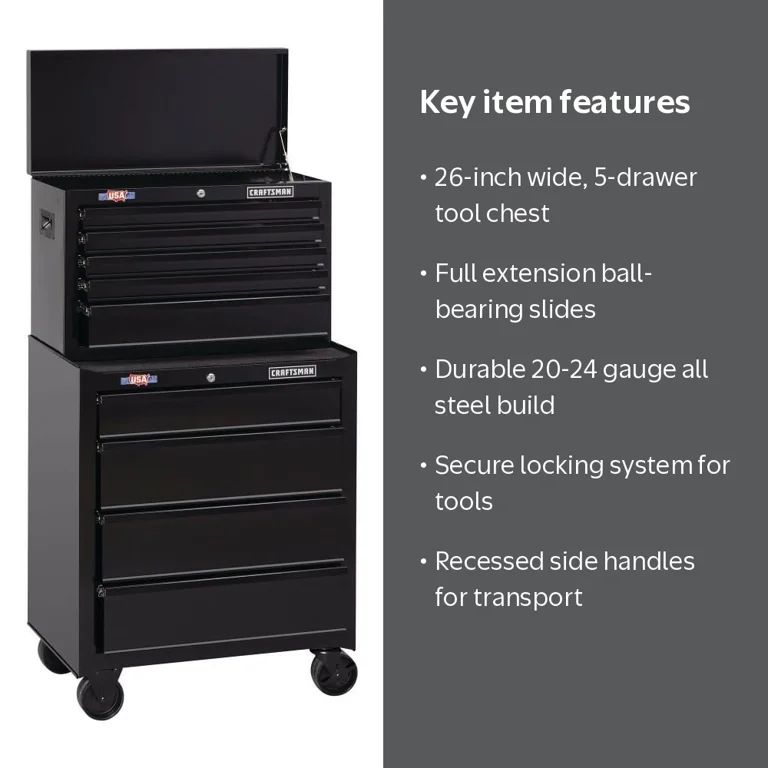 CRAFTSMAN 112521 26 Wide 5-Drawer Standard-Duty Top Chest - Black