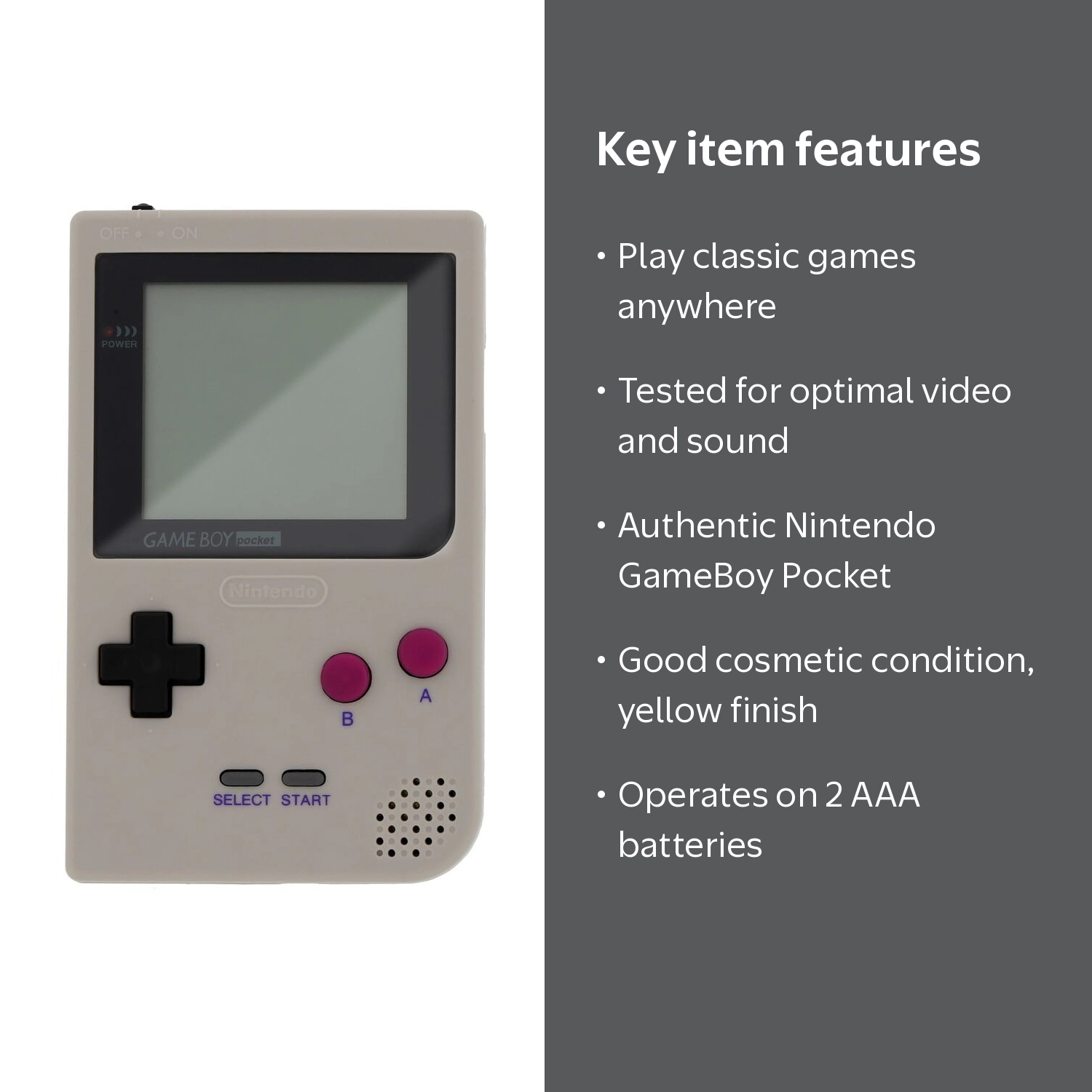Nintendo Original GameBoy Pocket Console, Grey, 100% OEM, MGB-001