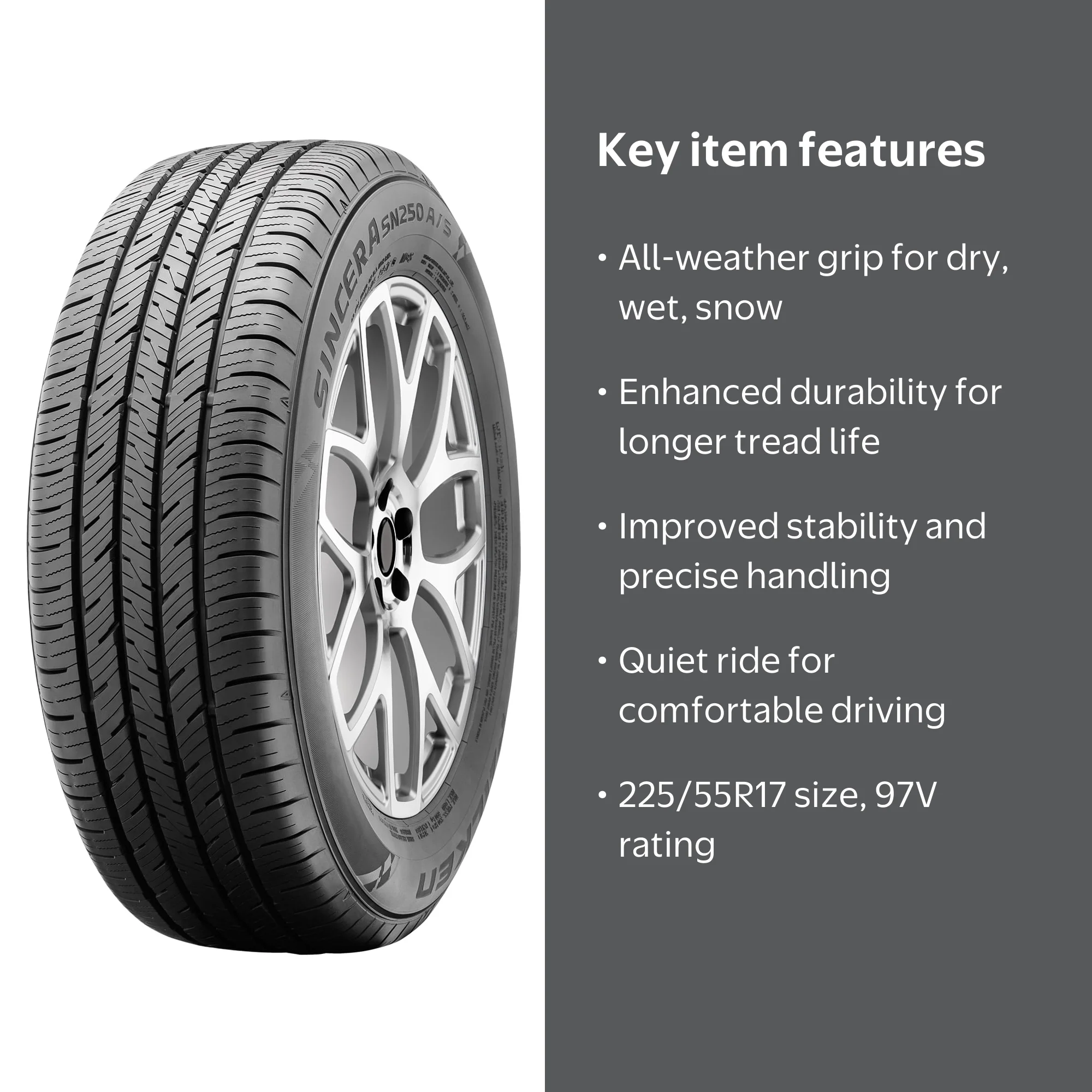 Falken Sincera SN250 A/S 225/55R17 97V BW All-Season Tire, Durable